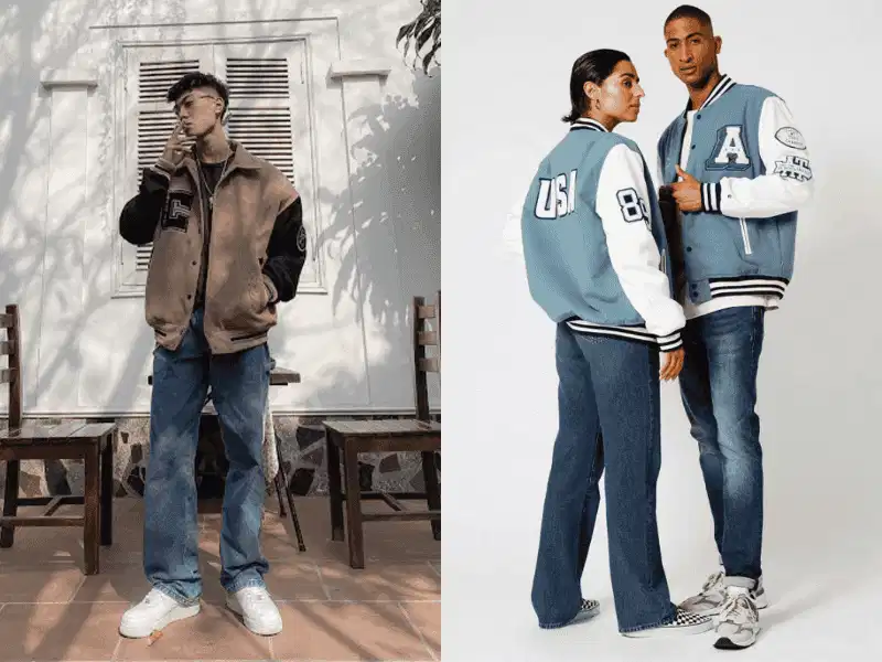 Áo bomber kết hợp quần ống rộng phá cách