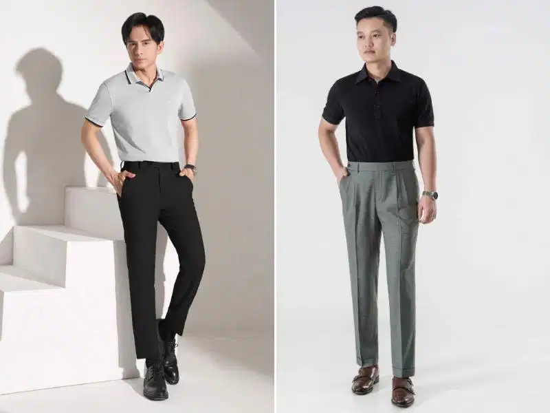 Giày tây cổ điển kết hợp quần âu áo polo Giày tây cổ điển kết hợp quần âu áo polo
