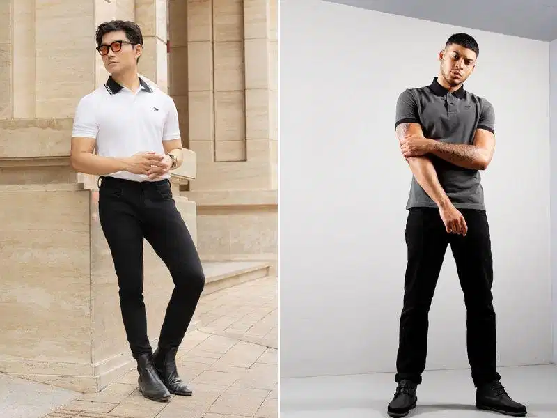 Phối quần tây áo polo cùng boots cổ lửng Phối quần tây áo polo cùng boots cổ lửng