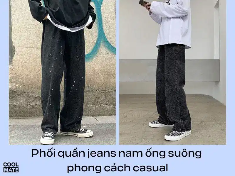 Phối đồ phong cách casual với quần jean nam ống suông Phối đồ phong cách casual thường ngày với quần jean nam ống suông