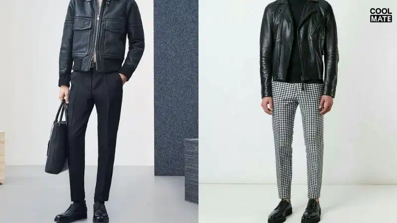 Áo khoác da và Oxford Áo khoác da phối cùng quần jeans và giày Oxford cá tính