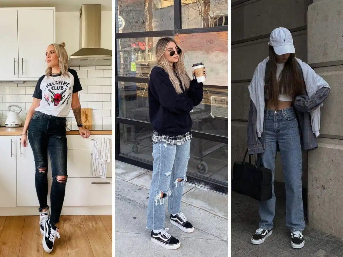 Phối giày Vans nữ với quần jeans ống đứng và áo phông Phối giày Vans nữ với quần jeans ống đứng và áo phông