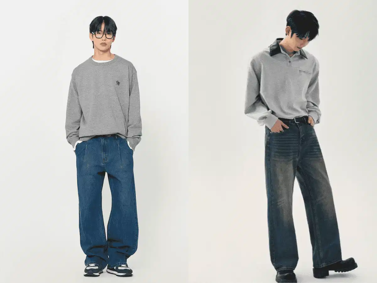 Jean relaxed sweater nam phong cách tối giản Jean relaxed phối sweater nam phong cách tối giản