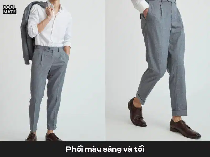 Tương phản sáng tối trong phối đồ Phối màu sáng tối giữa áo và quần cropped pants nam