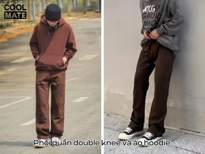 Phối quần Double Knee với áo hoodie Phối quần Double Knee với áo hoodie nỉ dày dặn