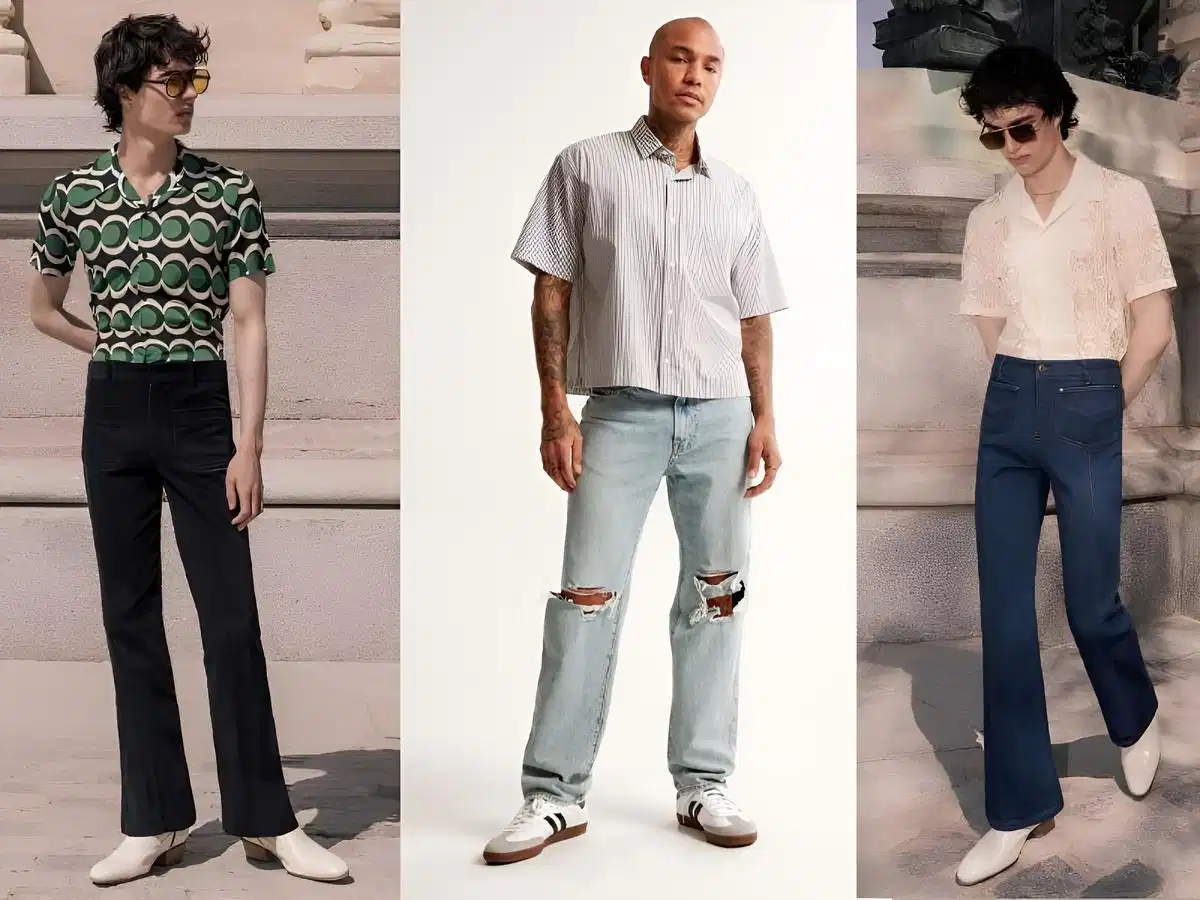 Phối đồ retro với quần jean ống loe nam Phối quần jean ống loe nam theo phong cách retro cổ điển với sơ mi và boots
