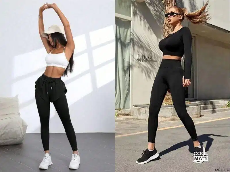 Quần legging cạp cao ôm sát phối cùng áo khoác