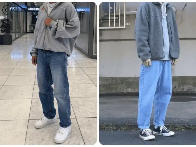 Áo khoác bomber phối cùng quần jean ống rộng nam