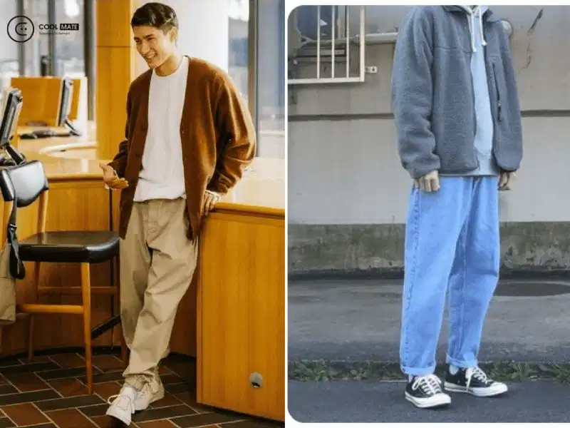Cardigan cài cúc gọn gàng kết hợp quần ống rộng