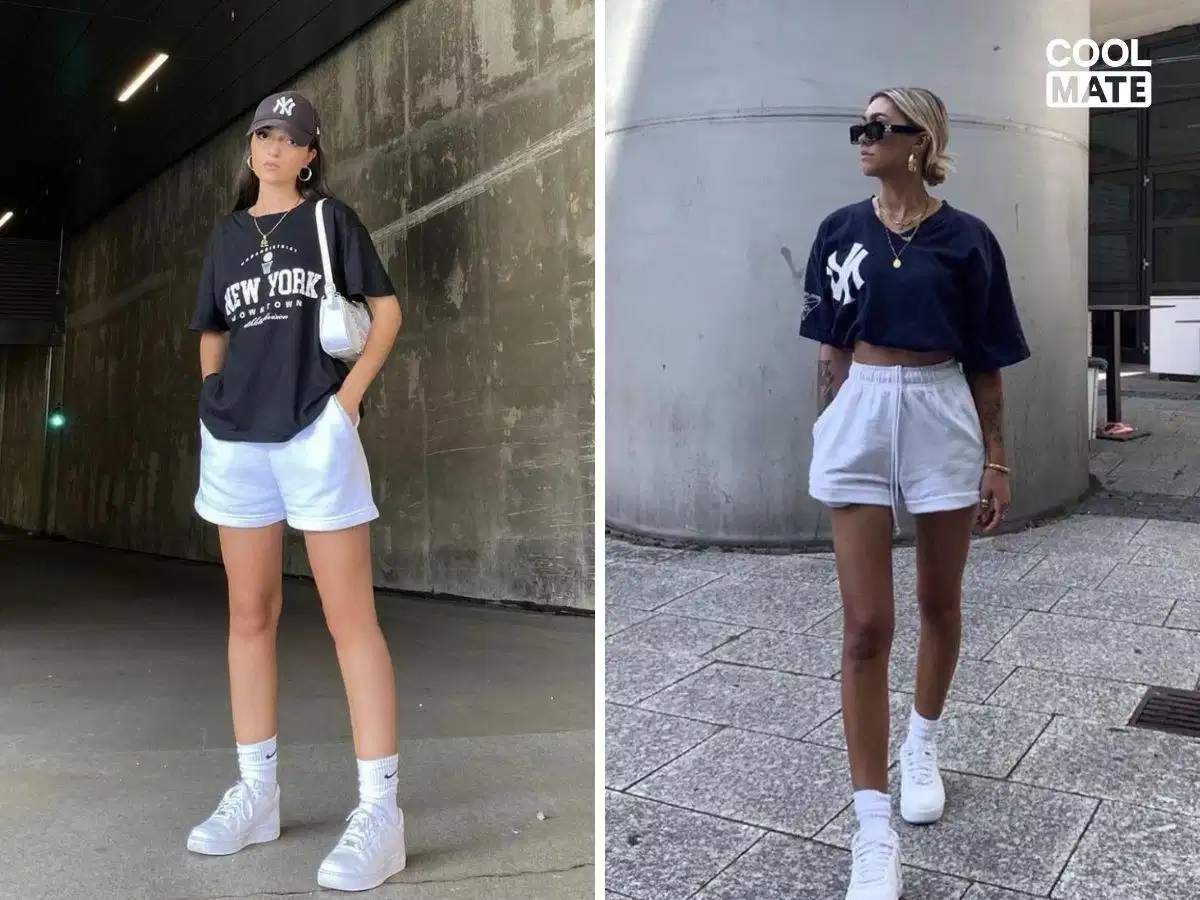 Phối quần short thể thao nữ với áo phông basic