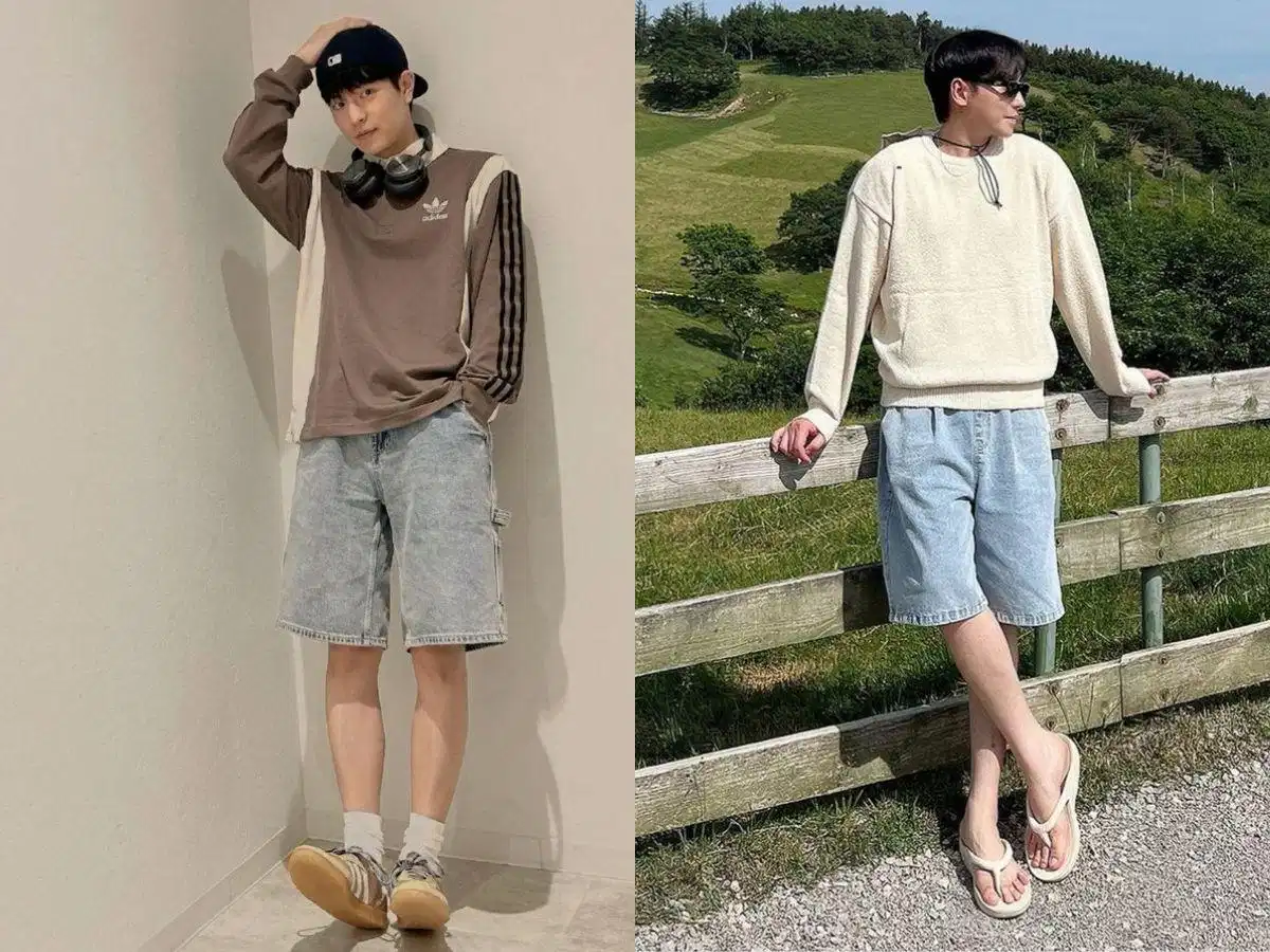 Áo len mỏng và quần short Phối áo len mỏng dệt kim cùng quần short chinos thanh lịch