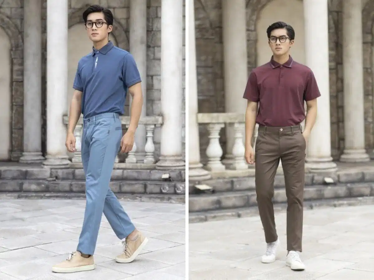 Phối quần tây với áo sơ mi tạo nên vẻ ngoài thanh lịch Phối quần âu với áo sơ mi và giày sneaker công sở