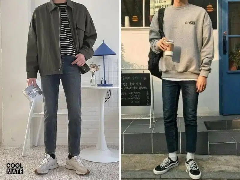 Phối tất với quần jeans phong cách casual Phối tất với quần jeans phong cách casual