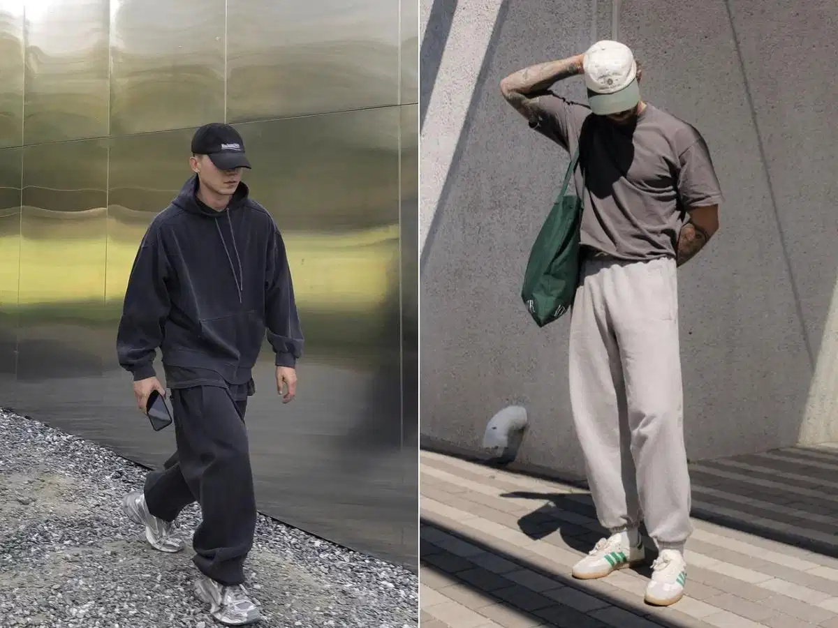 Quần nỉ hoặc jogger ống rộng phối sneaker thể thao Quần nỉ hoặc jogger ống rộng phối sneaker thể thao