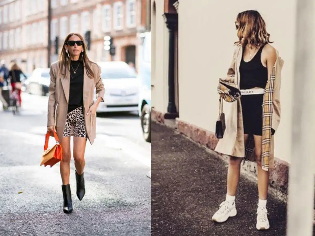 Phối quần biker short nữ với áo khoác dáng dài khi trời se lạnh Phối quần biker short nữ với áo khoác dáng dài khi trời se lạnh