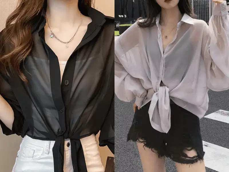 Phong cách này tạo điểm nhấn quyến rũ Buộc vạt sơ mi ngang eo tạo điểm thắt thị giác tự nhiên