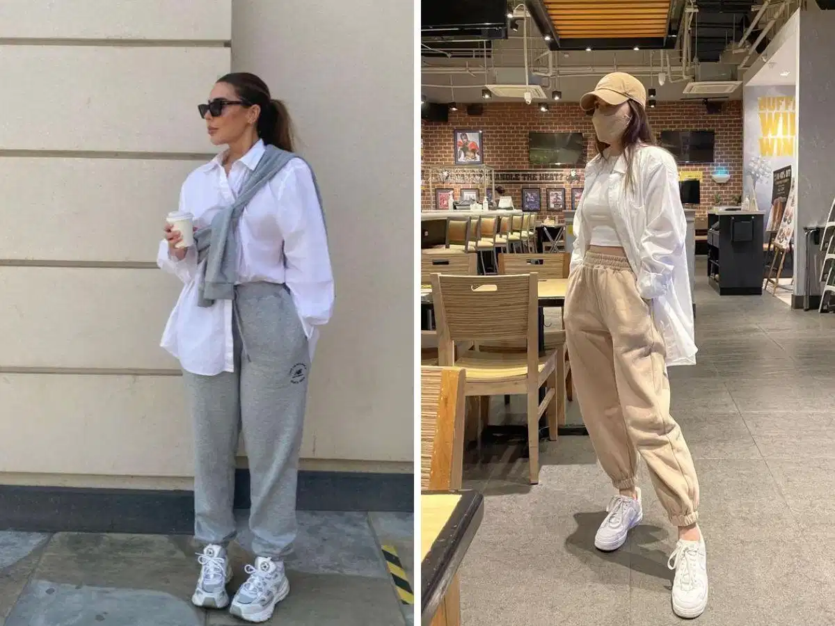Quần jogger phối cùng áo sơ mi trẻ trung