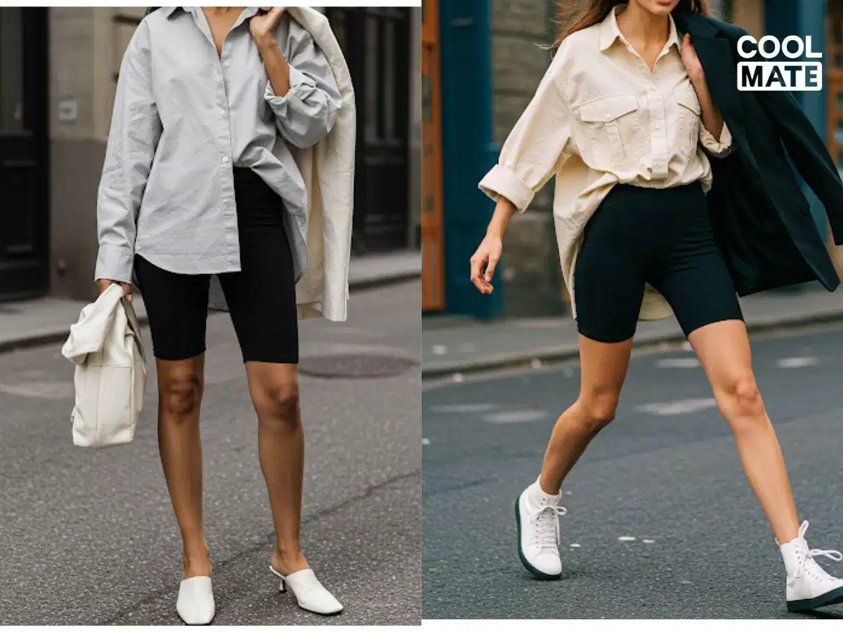 Phối quần biker short nữ với blazer theo phong cách đời thường Phối quần biker short nữ với blazer theo phong cách đời thường