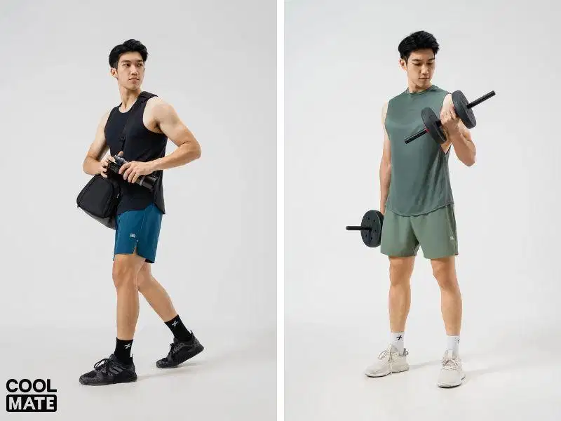 Áo ba lỗ thể thao phối quần short tập gym nam