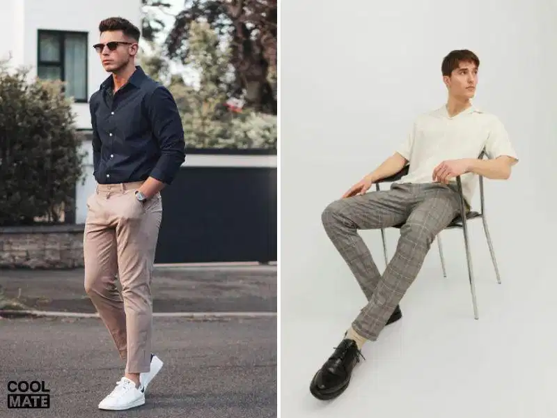 Quần chinos phối sơ mi Phối quần chinos với áo sơ mi trắng lịch sự