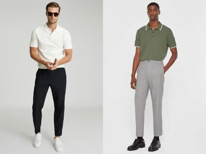 Quần cropped pants phối cùng áo polo Quần cropped pants nam phối cùng áo thun polo