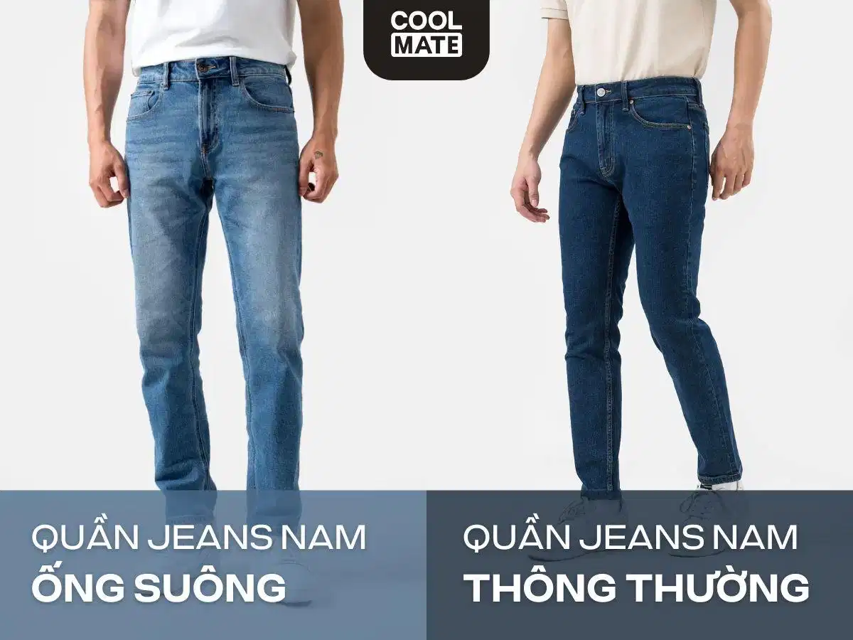 Quần jean nam ống suông có phần ống thẳng và rộng hơn kiểu quần ôm Quần jean nam ống suông có phần ống thẳng và rộng hơn kiểu quần ôm