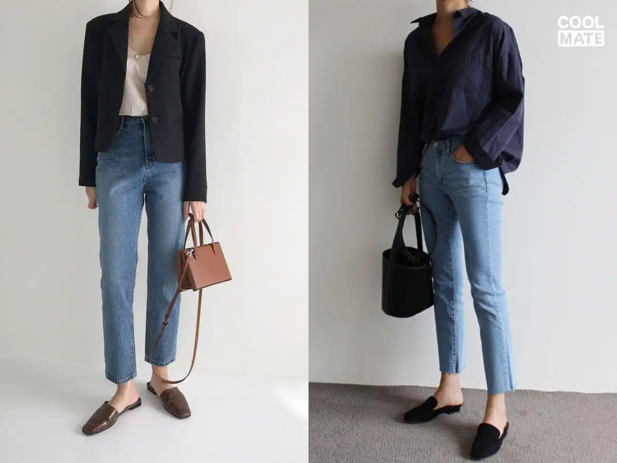 Quần jean nữ phối giày mule