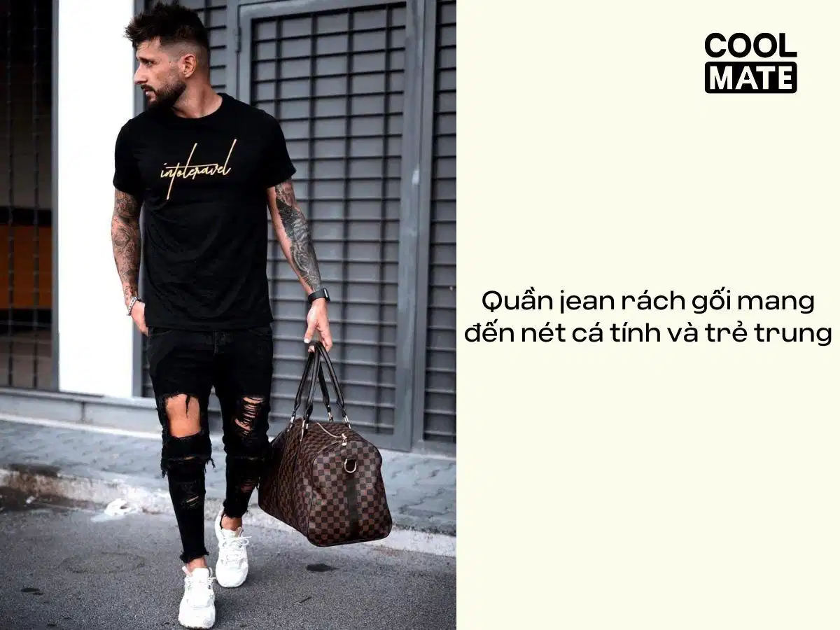 Quần jean rách gối mang đến nét cá tính và trẻ trung Quần jean rách gối mang đến nét cá tính và trẻ trung