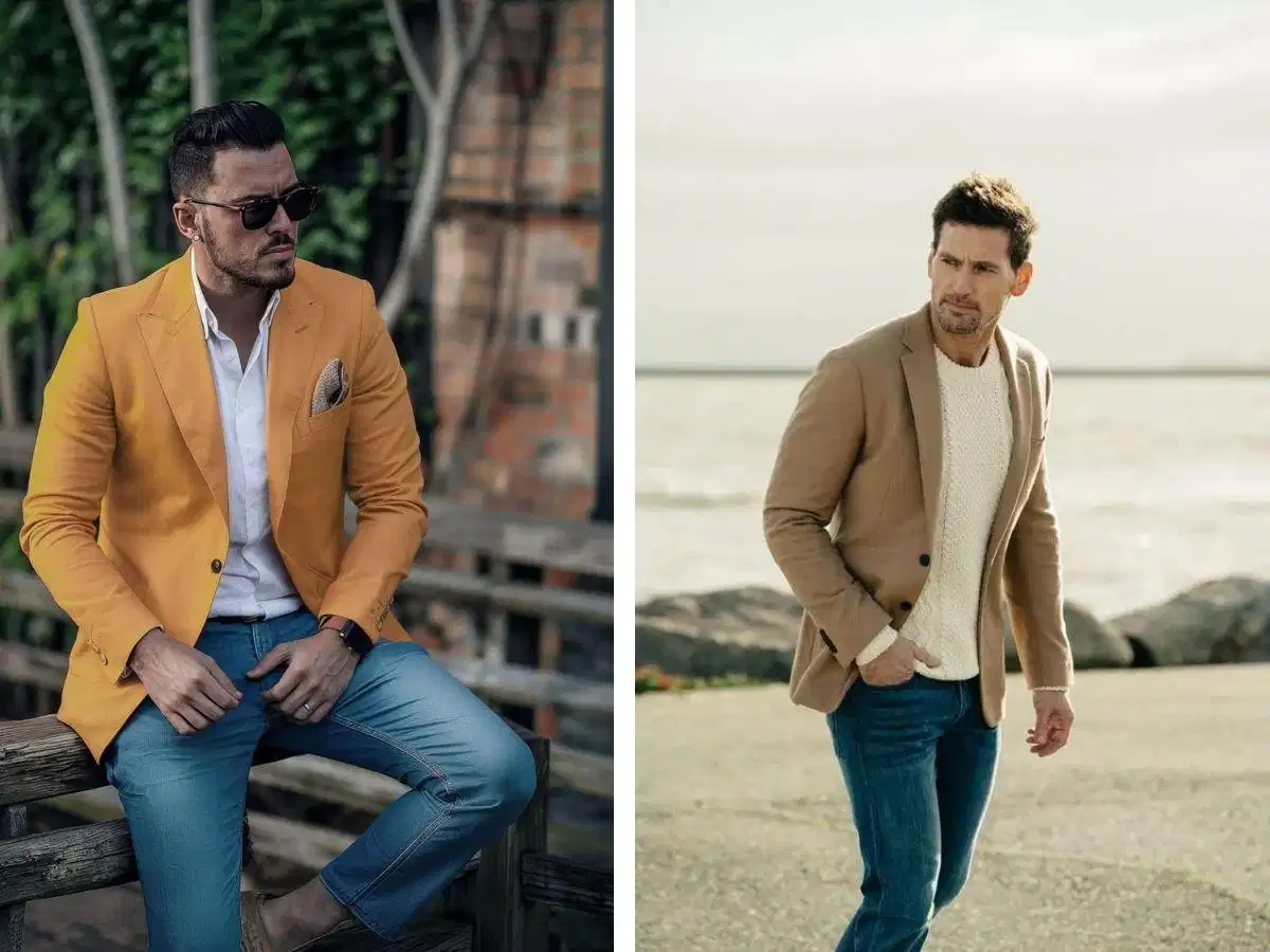 Blazer nam phối sơ mi và quần jeans