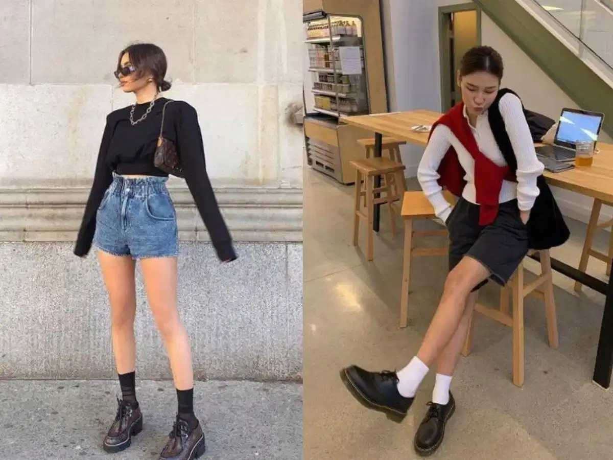 Quần short, áo thun và giày Oxford nữ Quần short, áo thun và giày Oxford nữ