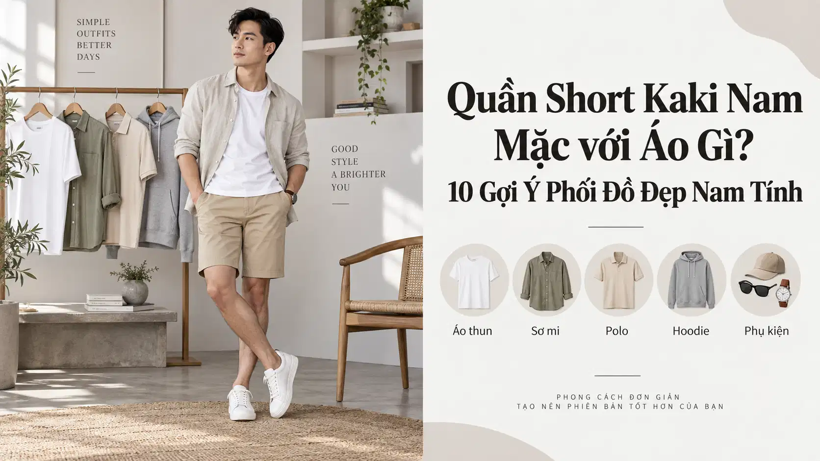 Quần Short Kaki Nam Mặc với Áo Gì? 10 Gợi Ý Phối Đồ Đẹp Nam Tính