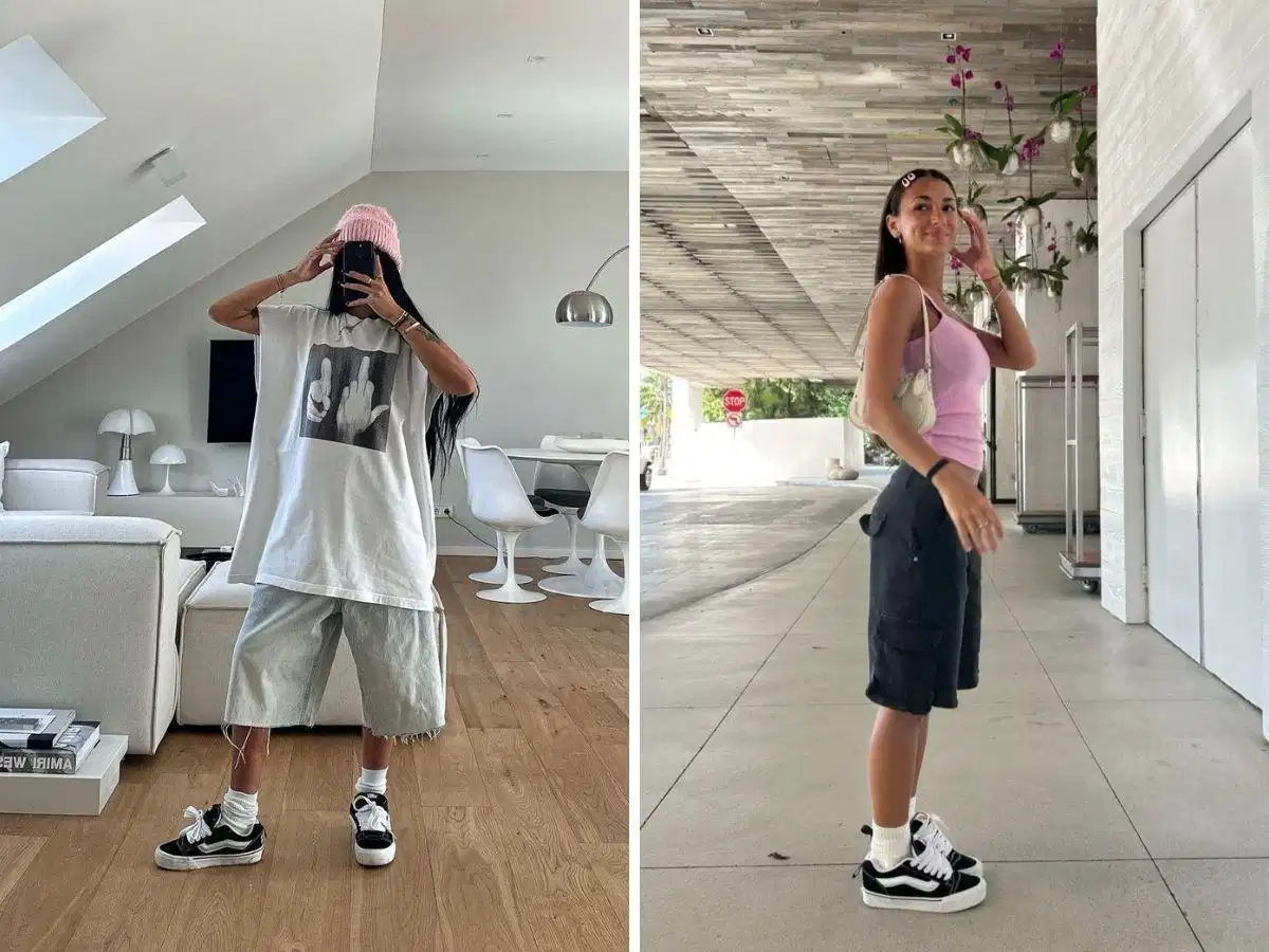 Phối quần short với giày Vans nữ và áo sơ mi Phối quần short với giày Vans nữ và áo sơ mi
