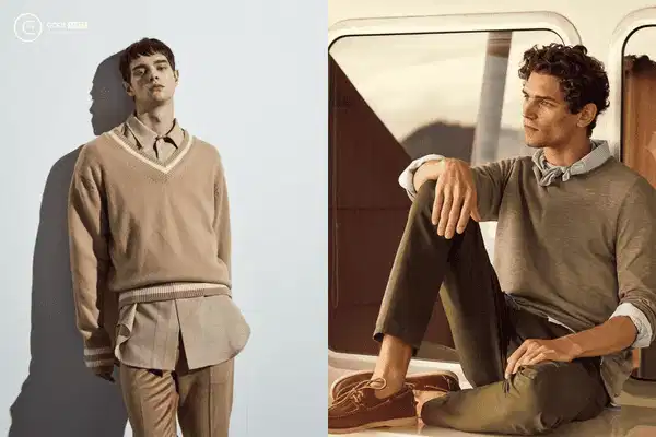Quần tây nam phối cùng áo sweater dệt kim Quần tây nam phối cùng áo sweater dệt kim