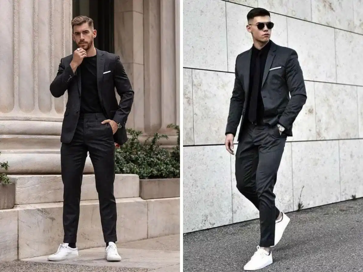 Set áo vest kết hợp với giày sneaker sẽ mang lại vẻ chỉn chu, chuyên nghiệp Phối vest với sneaker tối giản cho phong cách công sở