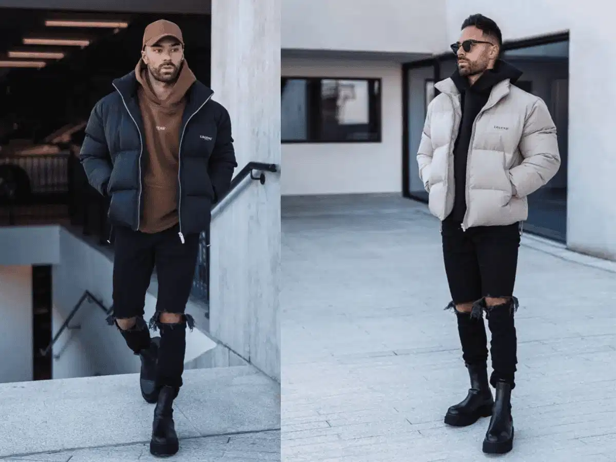 Jean rách gối phối hoodie bomber nam Jean rách gối phối hoodie và bomber nam