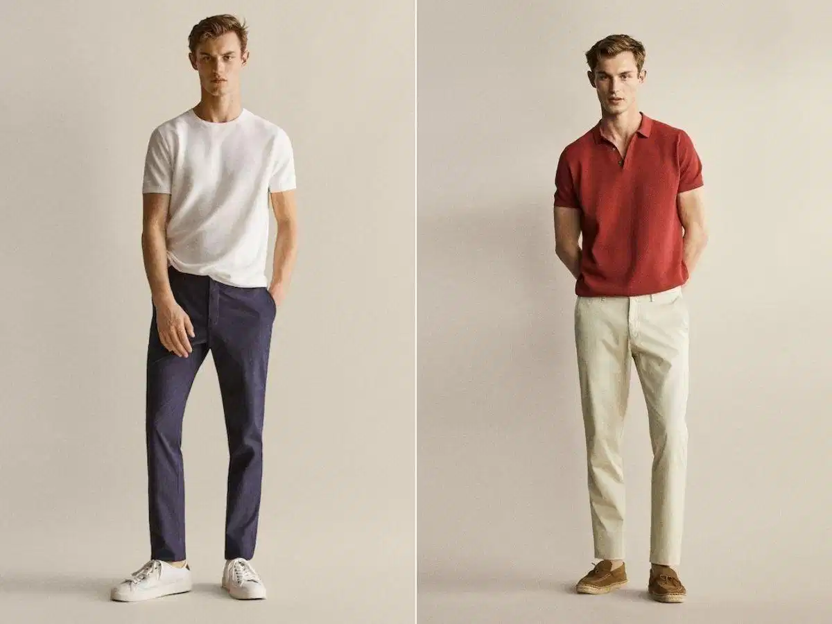 Set đồ dạo phố đơn giản Phối áo thun sáng màu cùng quần khaki ống suông