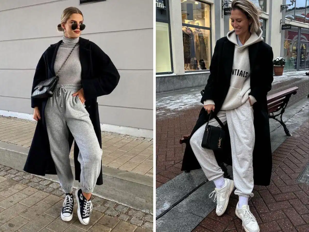 Quần jogger phối với áo khoác dáng dài