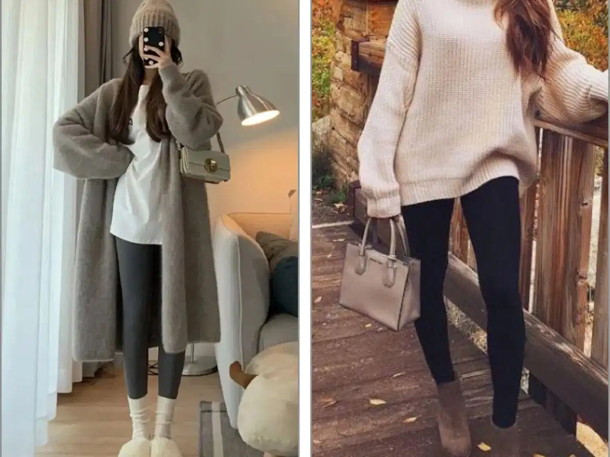 Áo len dáng dài phối cùng legging Phối áo len dáng dài cardigan cùng quần legging cho mùa thu đông