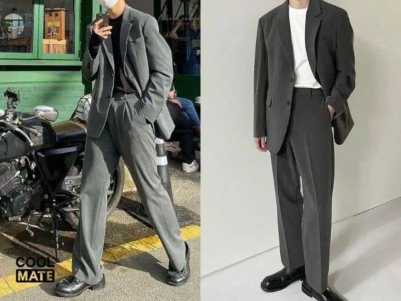 Bộ suit màu ghi nam tính Suit nam hai mảnh màu ghi thanh lịch
