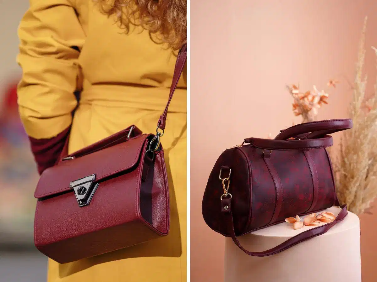 Phối phụ kiện màu đỏ burgundy với trang phục trung tính Phối phụ kiện màu đỏ burgundy với trang phục trung tính