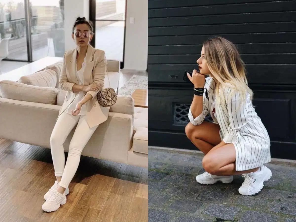 Áo blazer phối cùng giày Fila nữ
