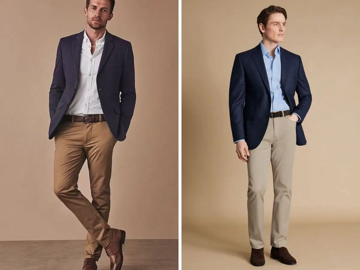 Phối Chukka boots với quần tây và blazer Phối Chukka boots với quần tây và blazer