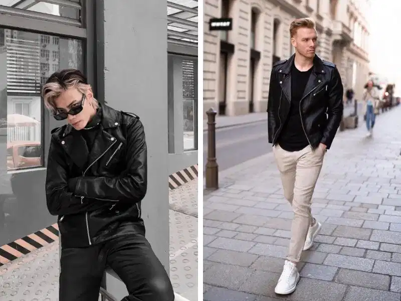 Leather jacket và áo dệt kim cho mùa lạnh Áo leather jacket phối cùng áo len nam giữ ấm hiệu quả