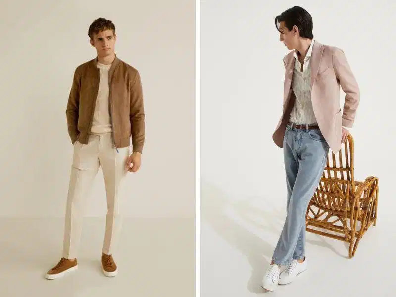 Áo khoác be nude phối cùng quần jeans xanh mộc mạc Áo khoác be nude phối cùng quần jeans xanh mộc mạc