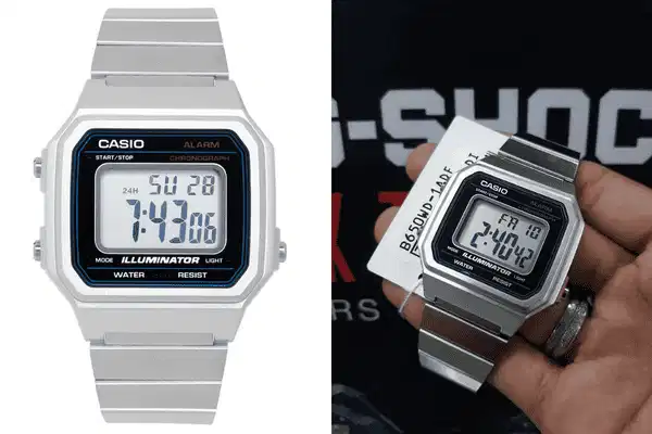 Casio B650WD-1ADF hoài cổ thanh lịch Đồng hồ Casio B650WD-1ADF mặt điện tử chữ nhật dây kim loại