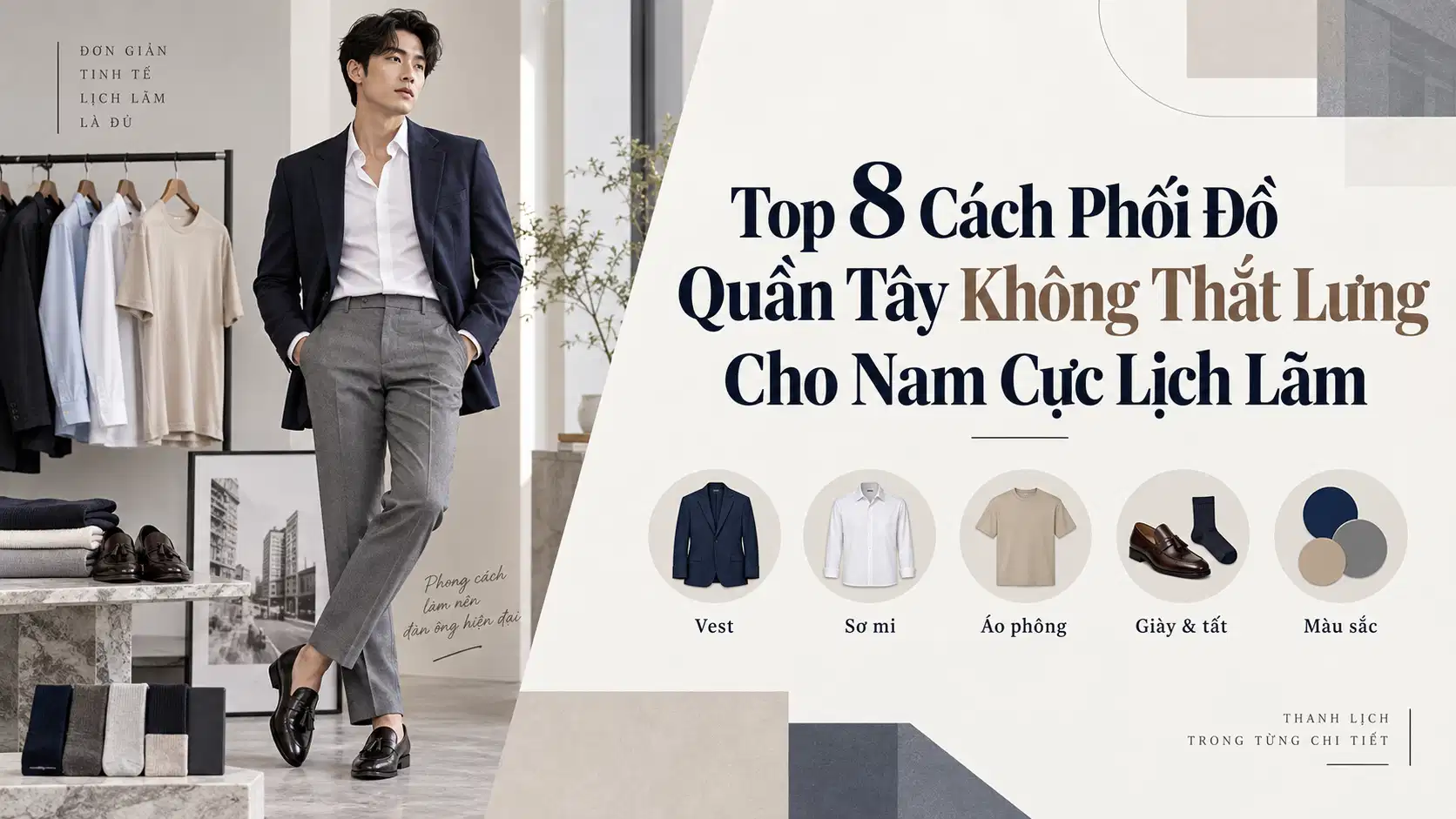 Top 8 Cách Phối Đồ Quần Tây Không Thắt Lưng Cho Nam Cực Lịch Lãm