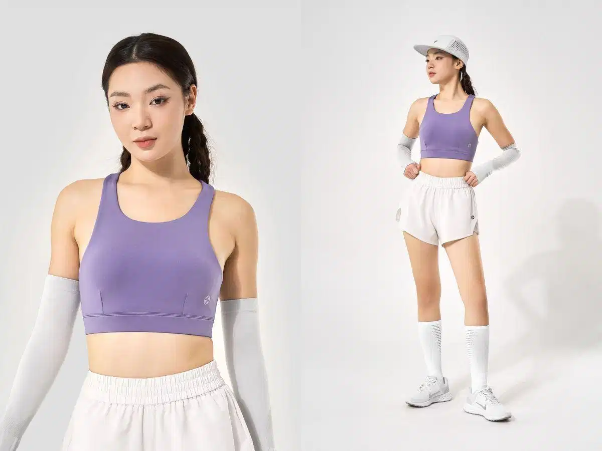 Phối quần shorts chạy bộ hai lớp với áo bra chạy bộ Phối quần shorts chạy bộ hai lớp với áo bra chạy bộ