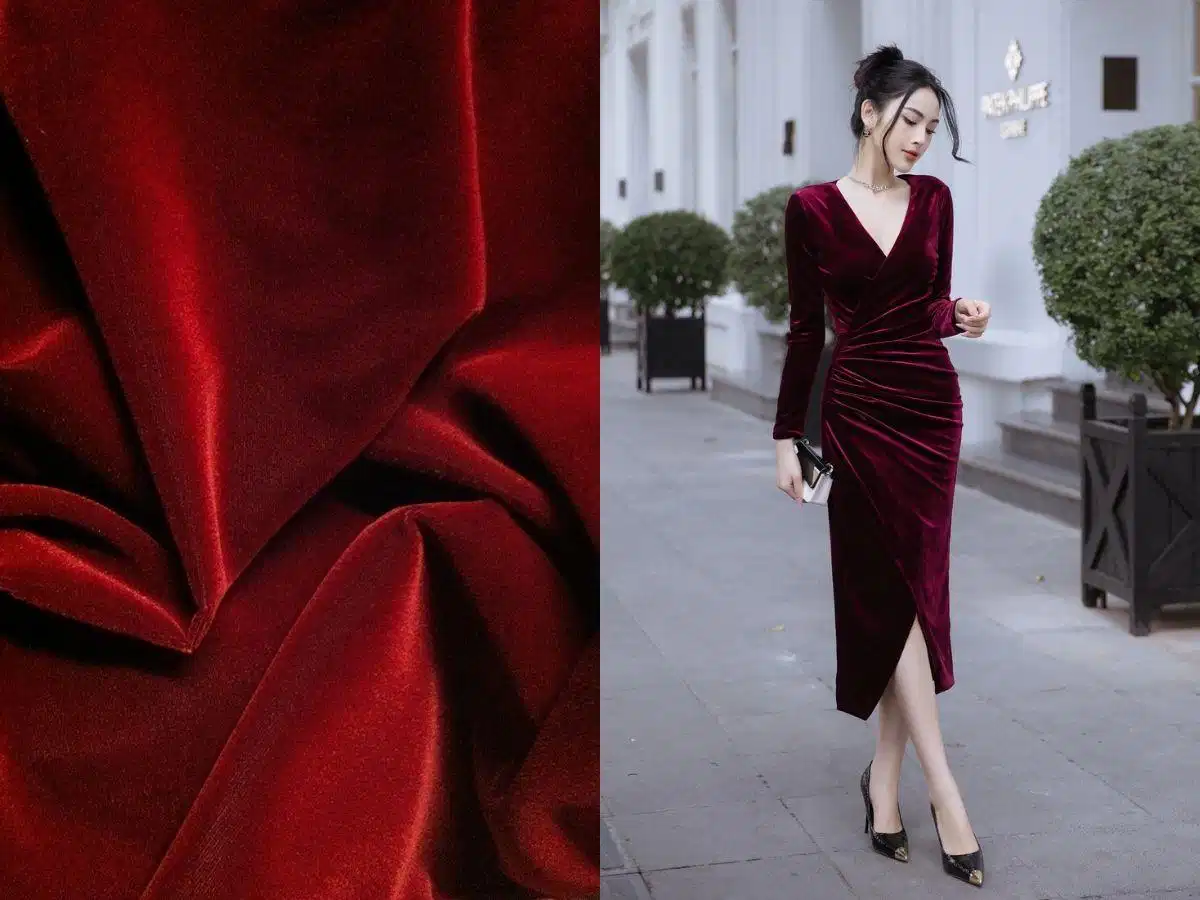 Vải nhung có bề mặt dày và hiệu ứng ánh sáng theo chiều lông