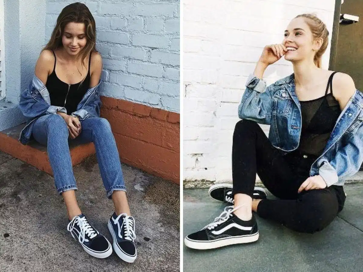 Phối áo khoác denim với giày Vans nữ Phối áo khoác denim với giày Vans nữ