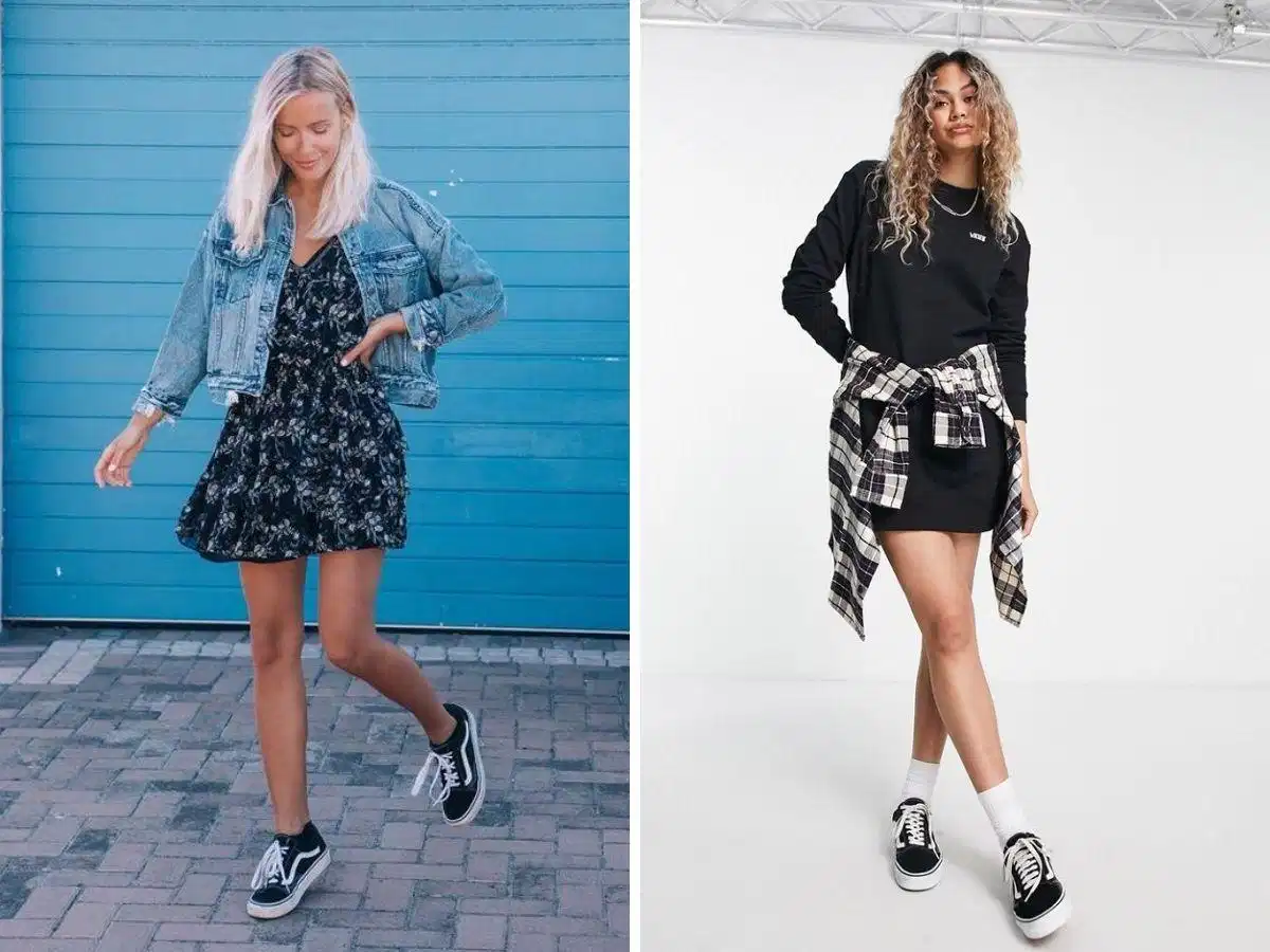 Phối váy liền với giày Vans nữ Phối váy liền với giày Vans nữ